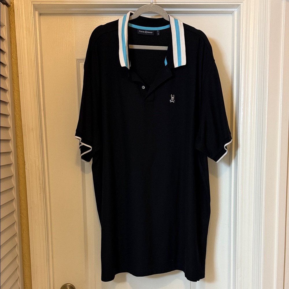 Psycho Bunny Black Polo with Blue and White Trim